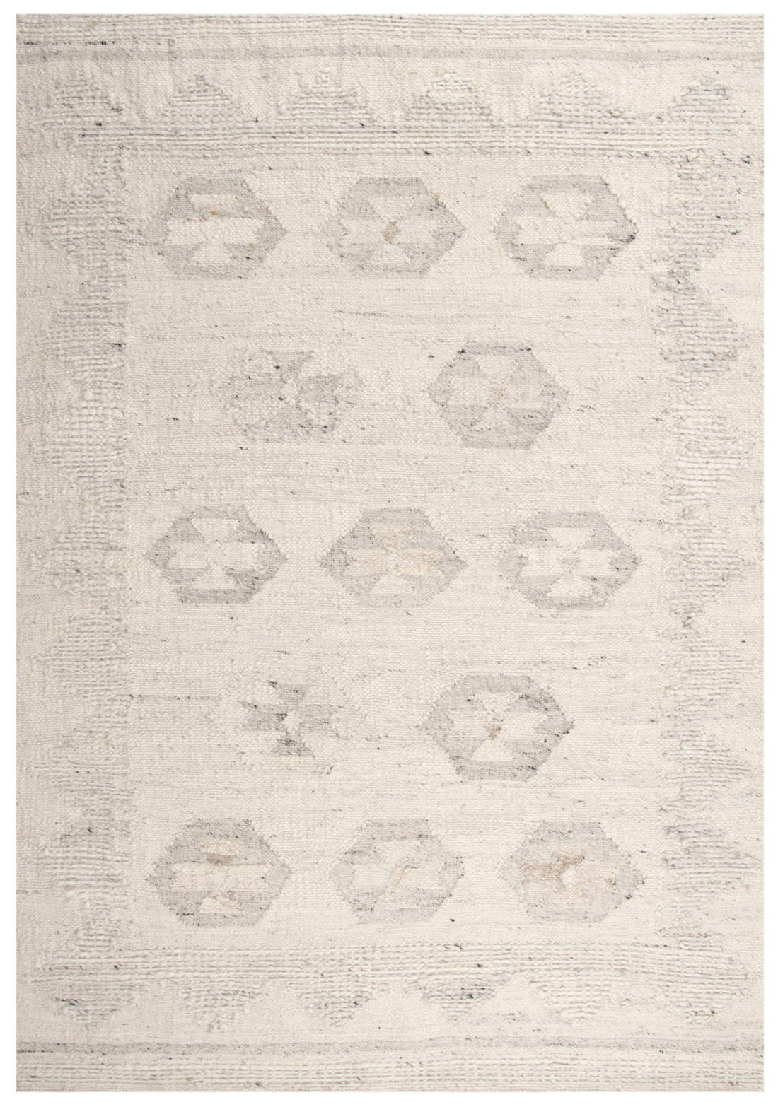 Ivory And Light Gray Wool Tribal Hand Woven Area Rug