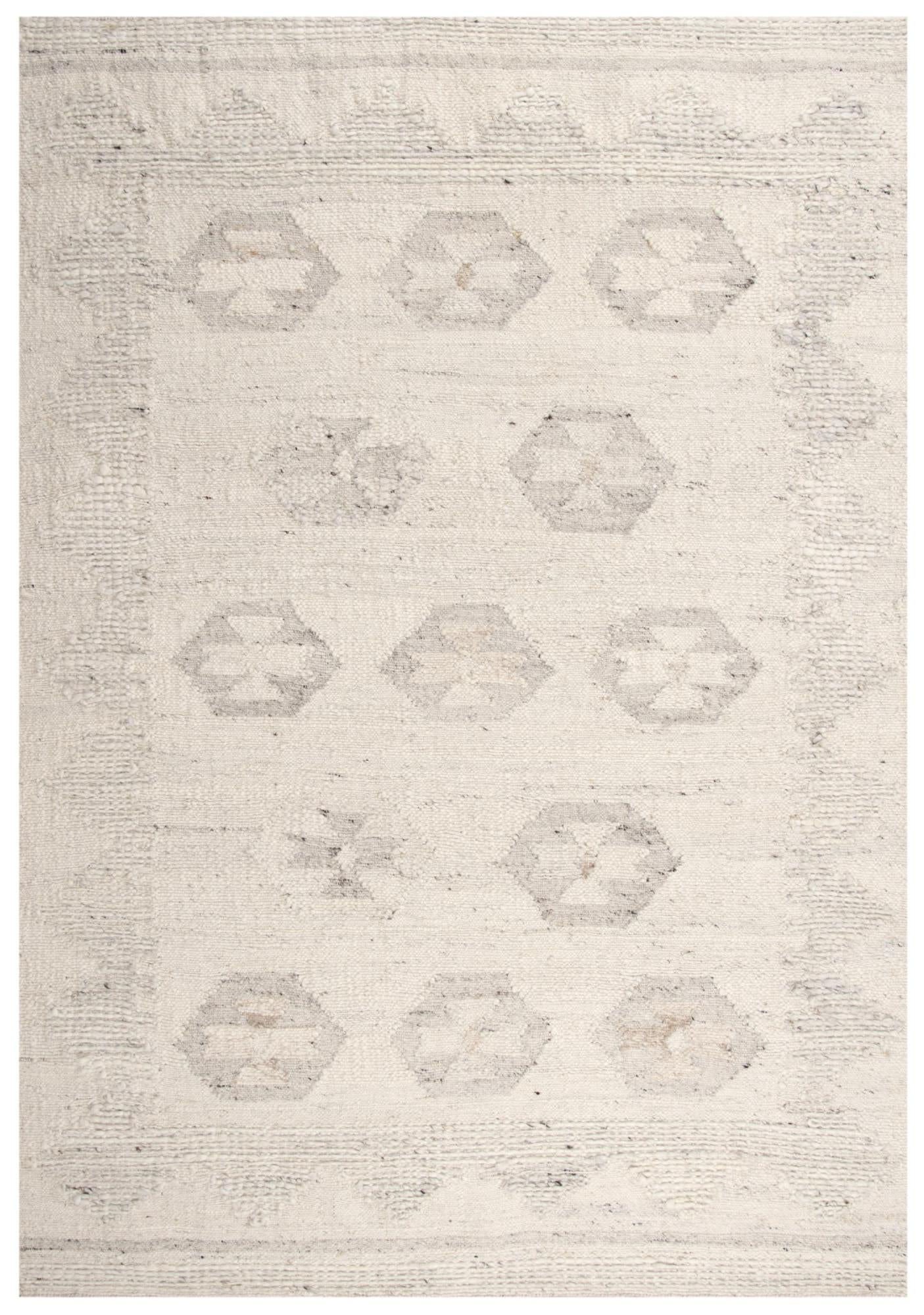 Ivory And Light Gray Wool Tribal Hand Woven Area Rug
