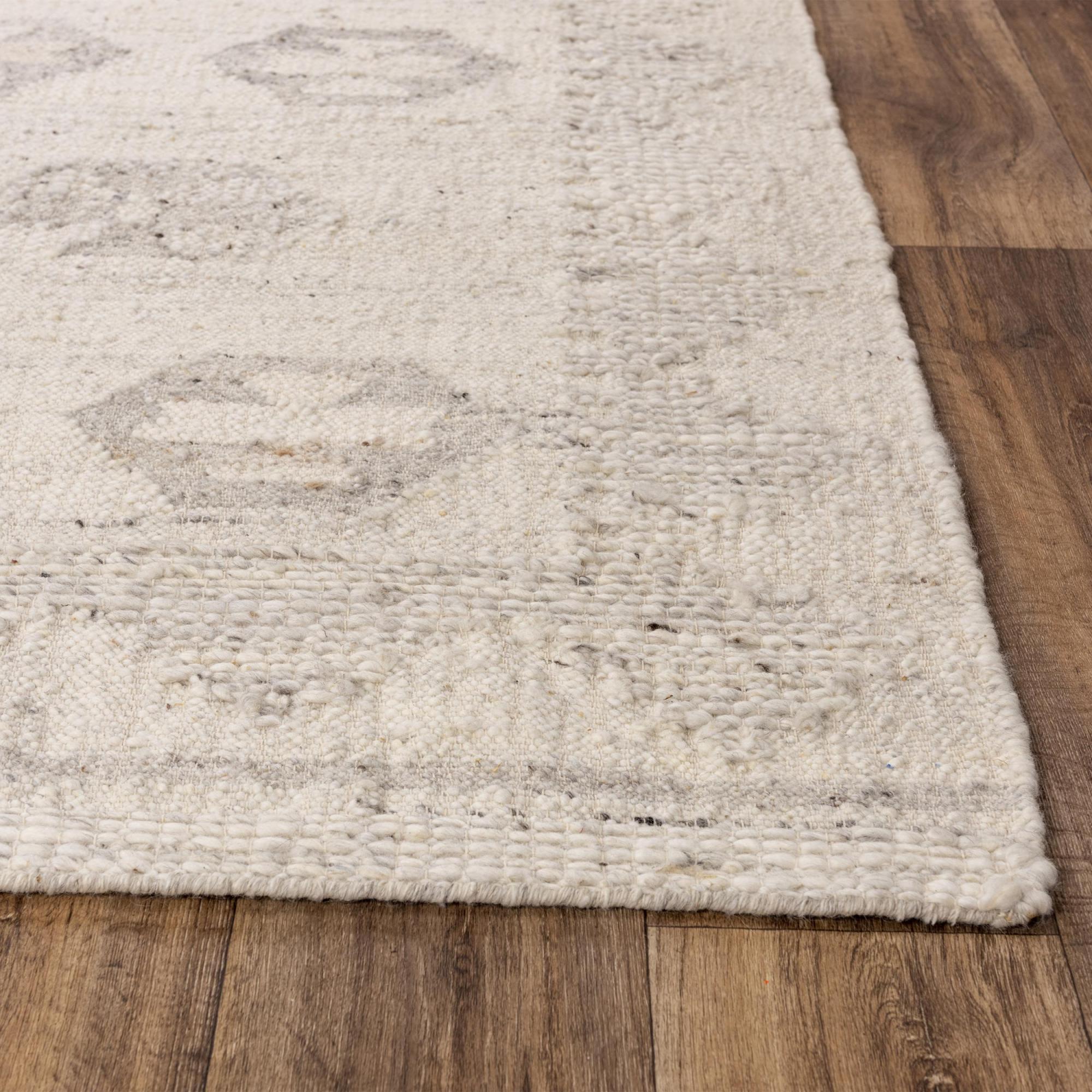 Ivory And Light Gray Wool Tribal Hand Woven Area Rug