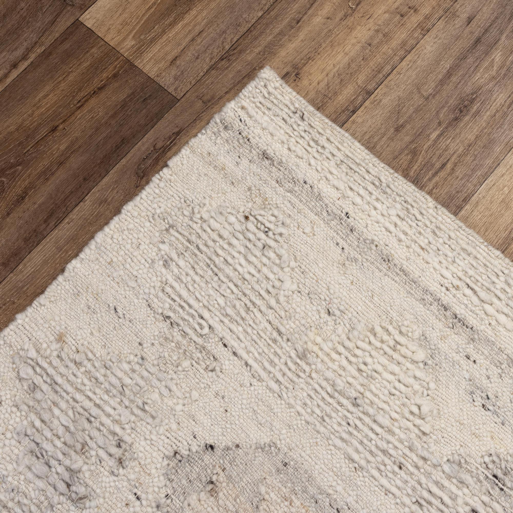 Ivory And Light Gray Wool Tribal Hand Woven Area Rug
