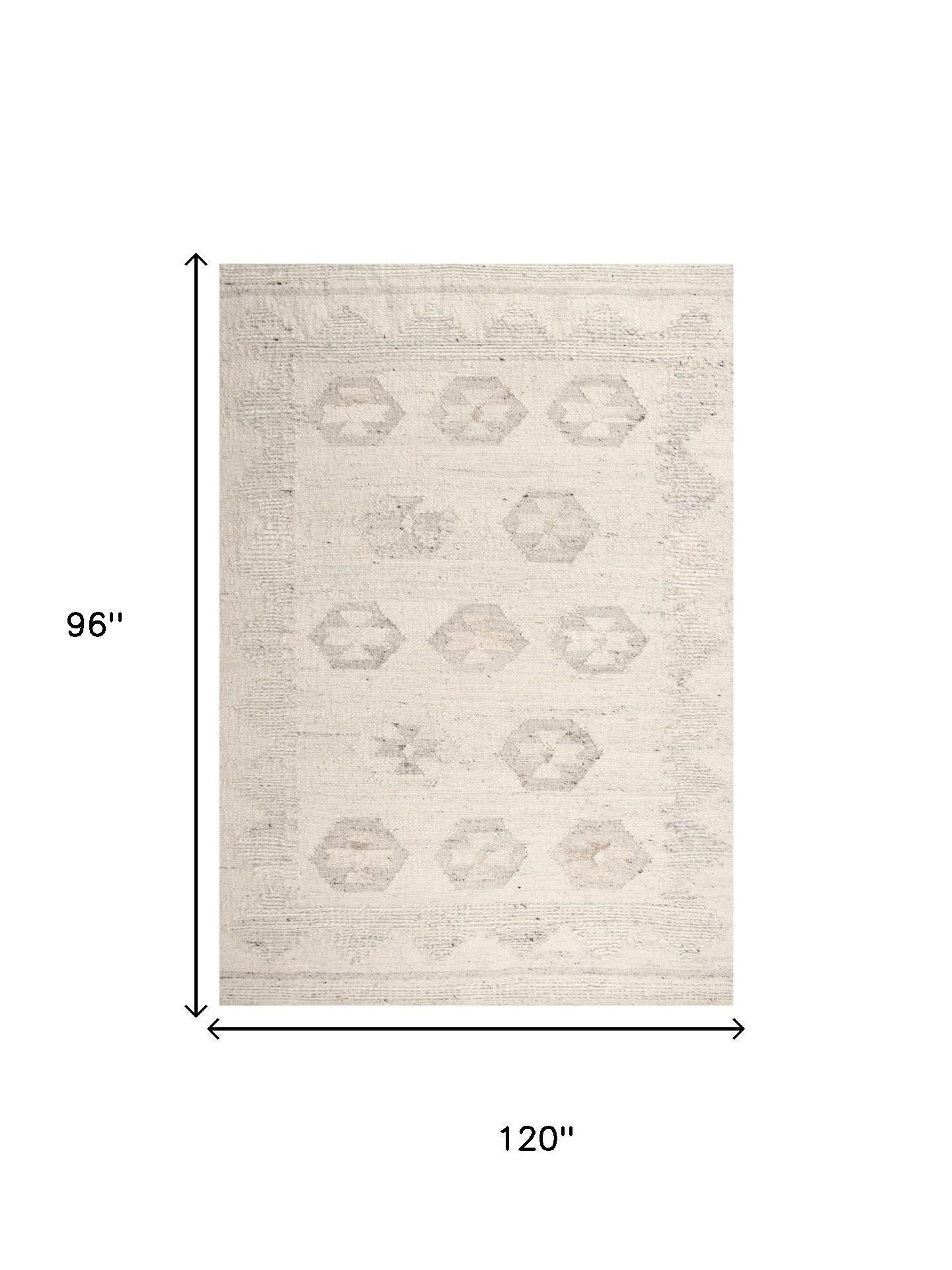 Ivory And Light Gray Wool Tribal Hand Woven Area Rug