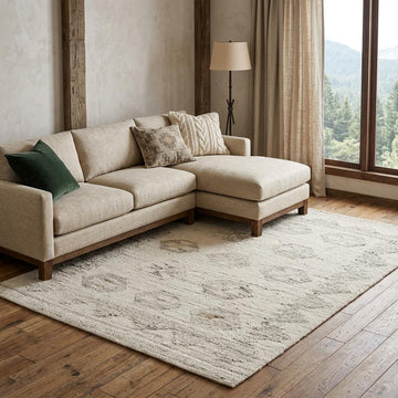Ivory And Light Gray Wool Tribal Hand Woven Area Rug
