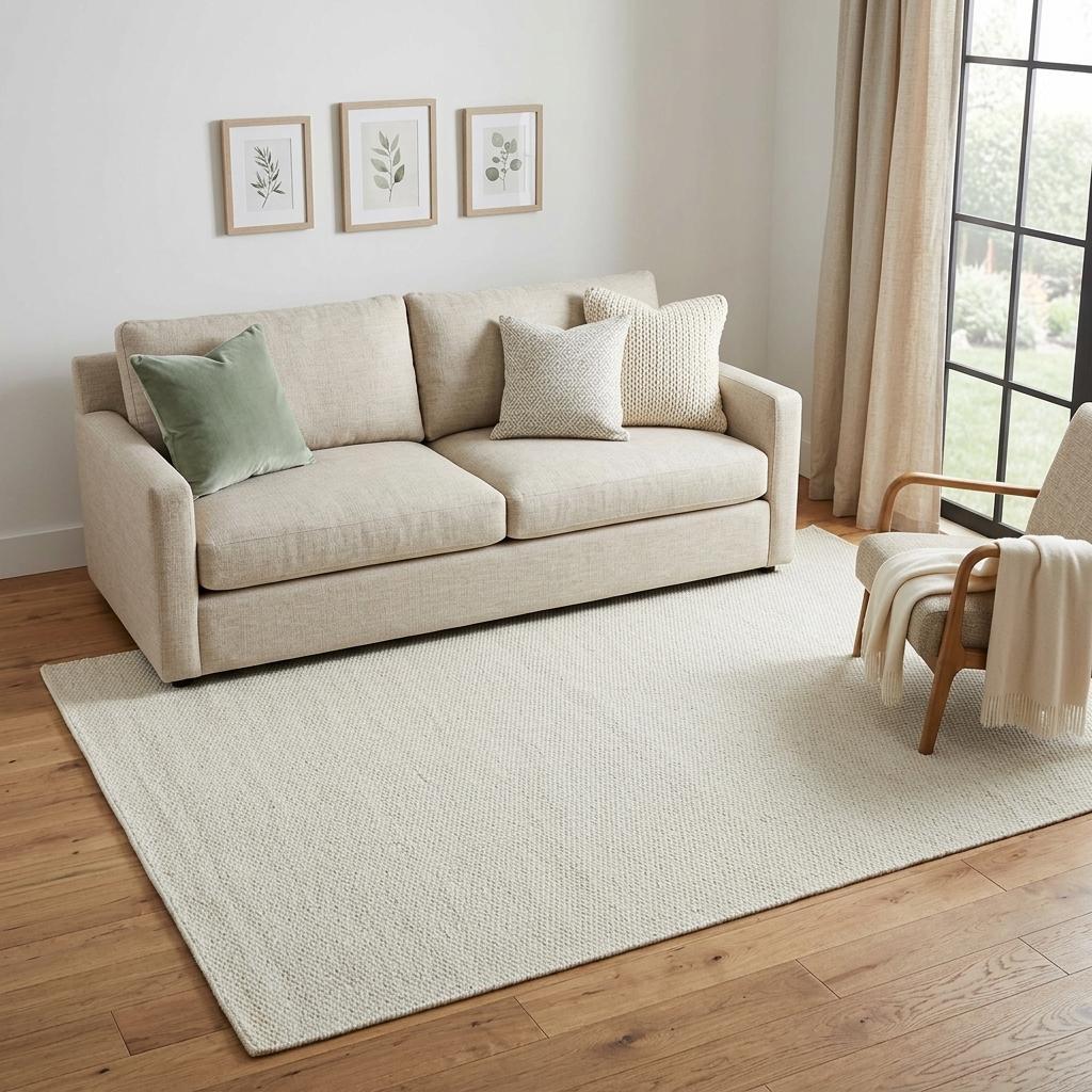 Off White And Ivory Wool Hand Woven Area Rug