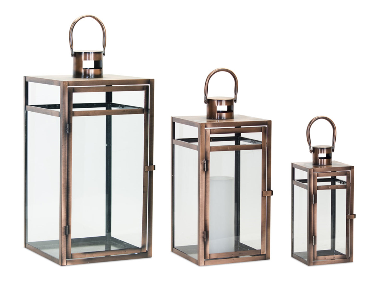 Contemporary Copper Metal Box Lantern Set