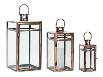 Contemporary Copper Metal Box Lantern Set