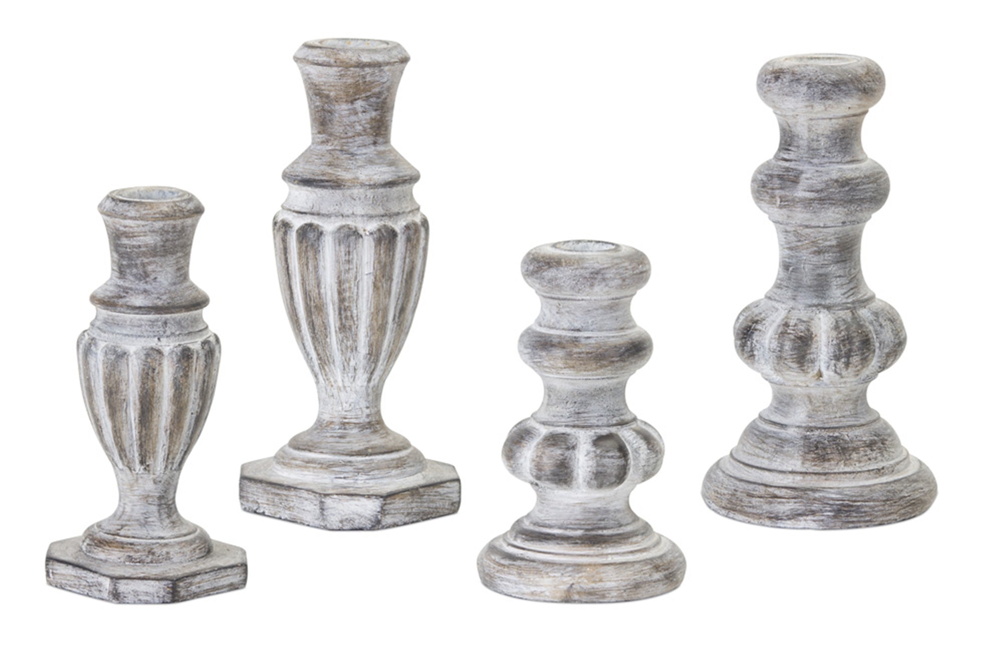 White Washed Stone Candle Holder Set