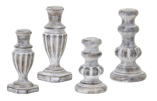 White Washed Stone Candle Holder Set
