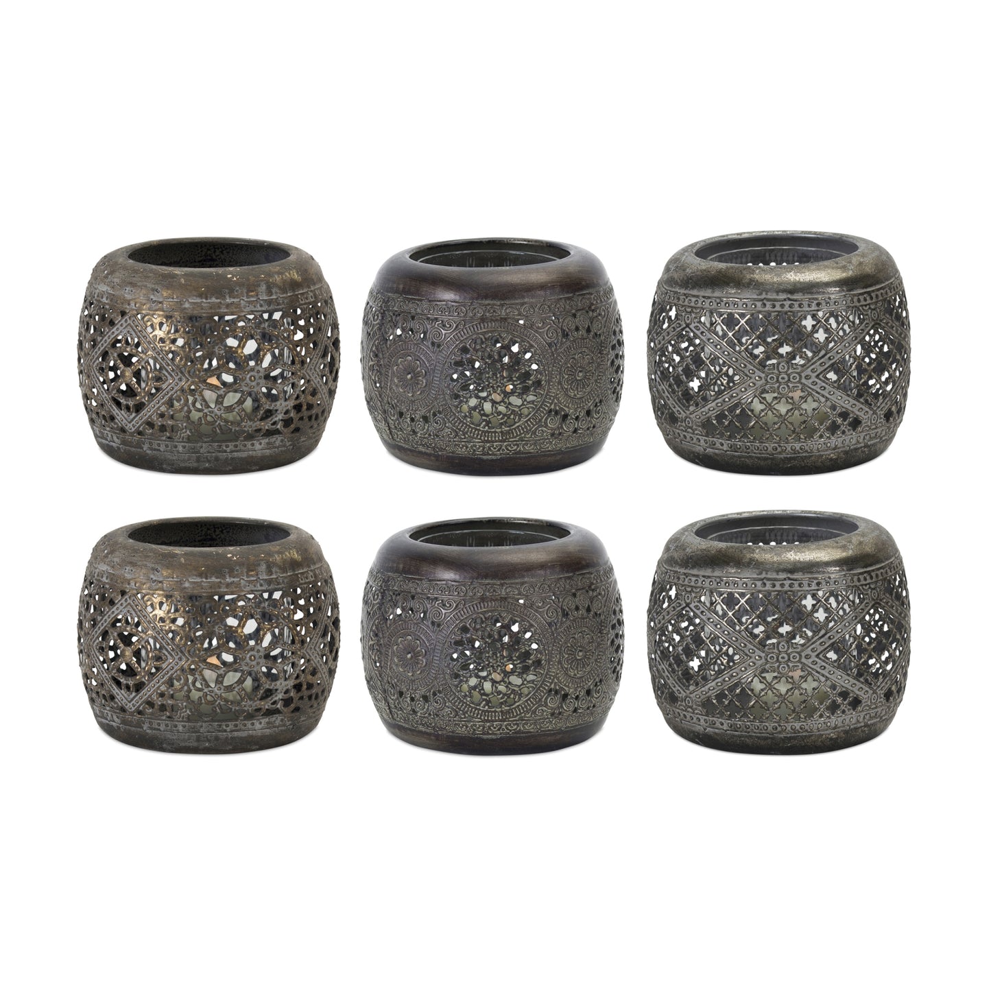 Ornamental Punched Metal Candle Holder Set