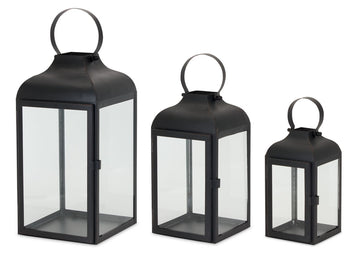 Modern Black Metal Lantern Set