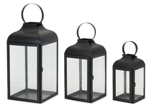 Modern Black Metal Lantern Set