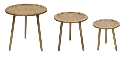 Rattan Wood Accent Table Set