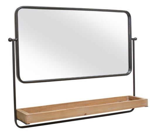Metal Wall Mirror with Wooden Shelf