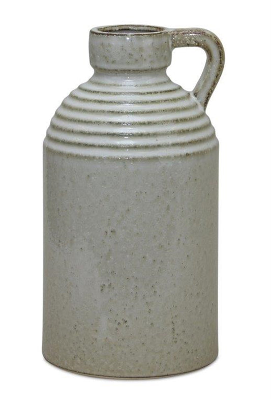 Rustic Ceramic Jug Vase with Washed Cream Finish