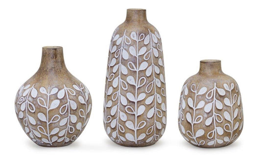 Leaf Print Vase with Wood Design Set