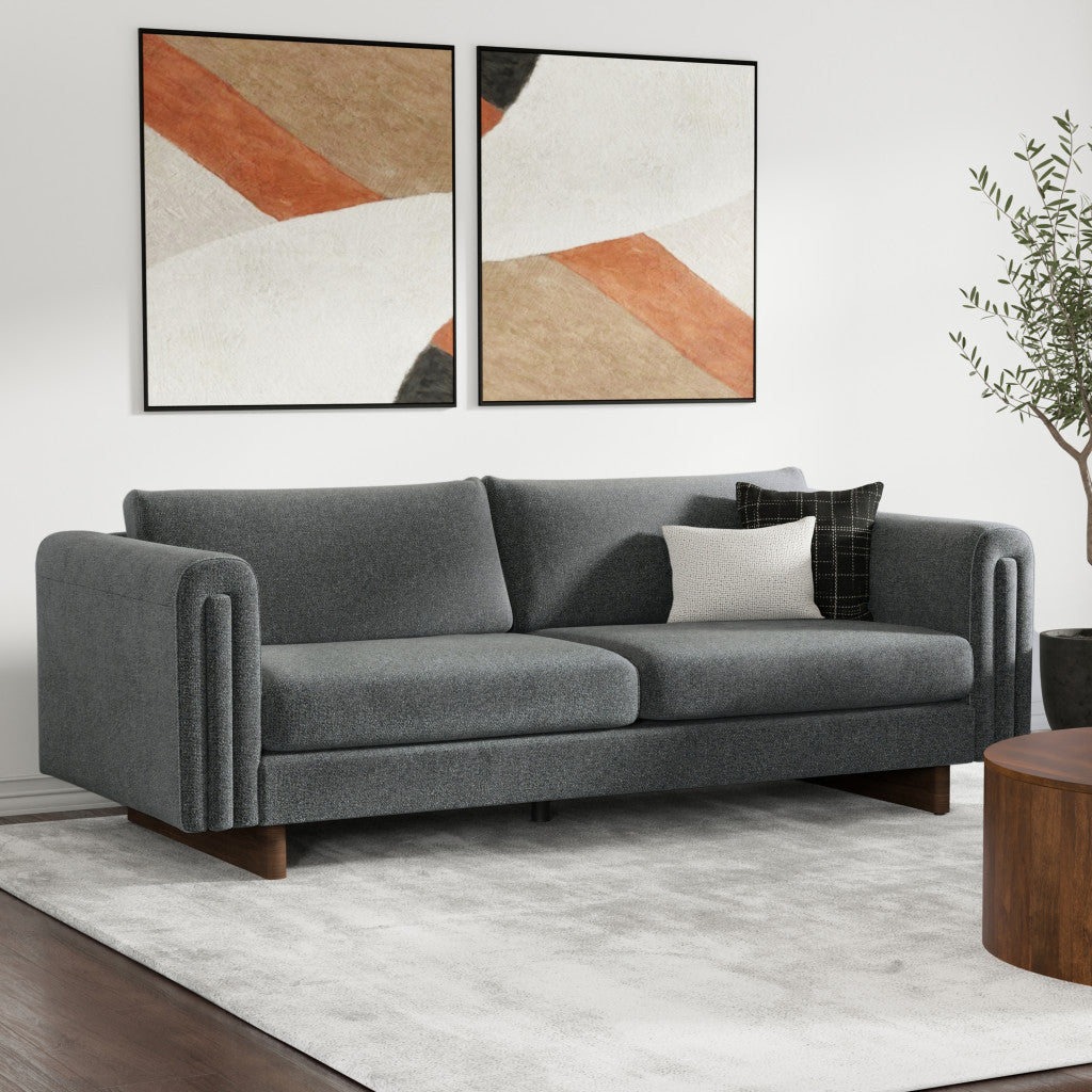 84" Dark Gray Fabric Sofa With Walnut Legs