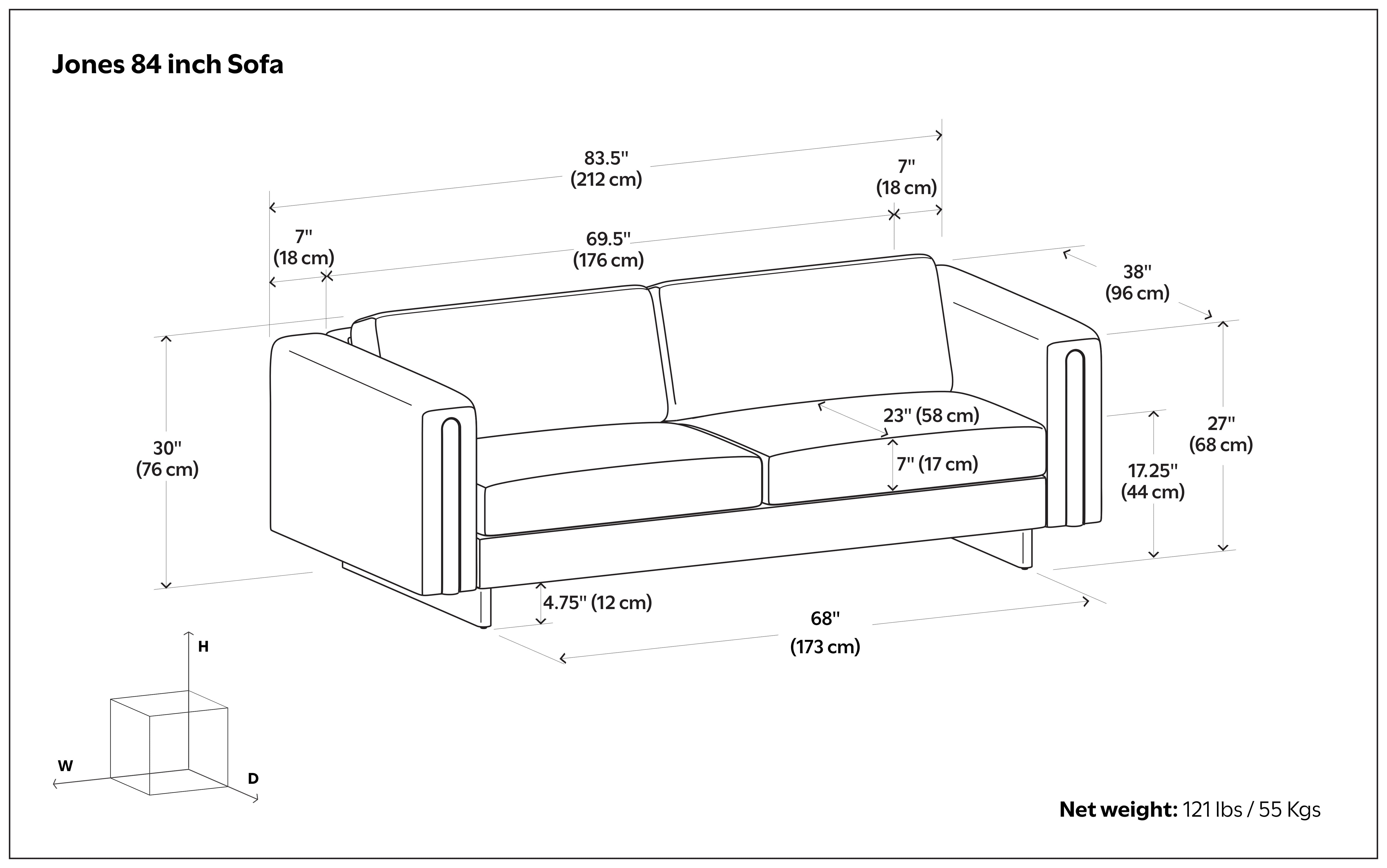 84" Dark Gray Fabric Sofa With Walnut Legs