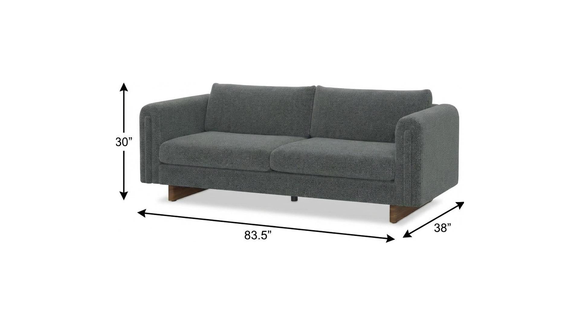 84" Dark Gray Fabric Sofa With Walnut Legs