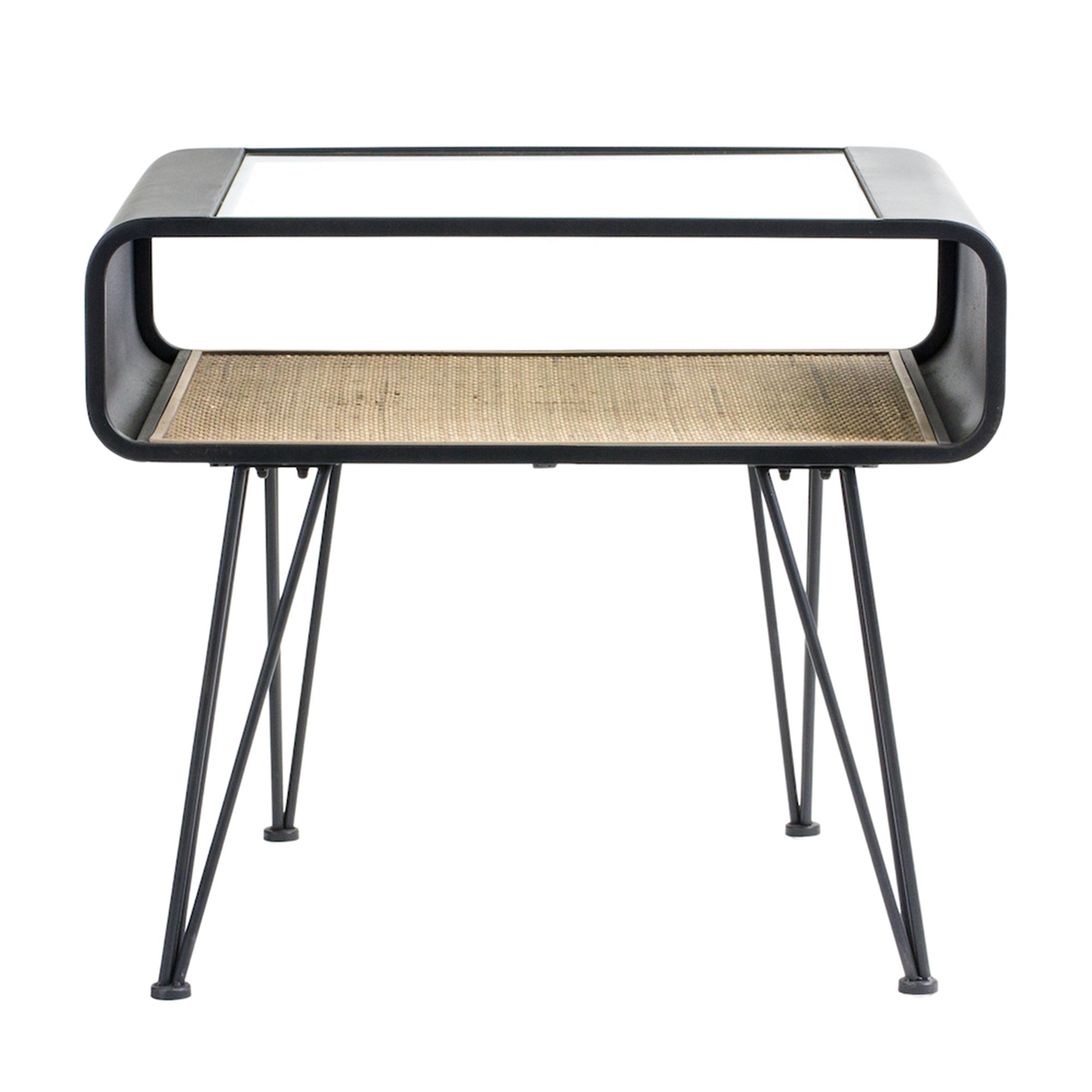 Iron Side Table with Rattan Accent