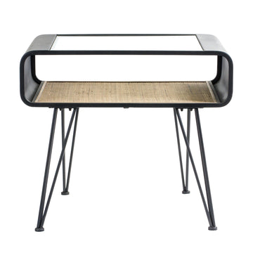 Iron Side Table with Rattan Accent