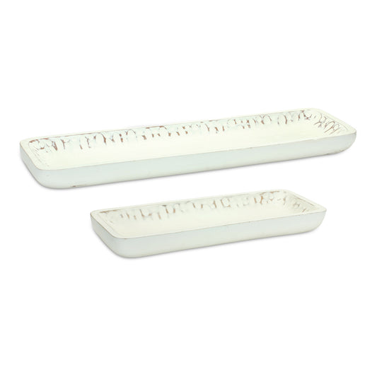 White Washed Mango Wood Tray Set