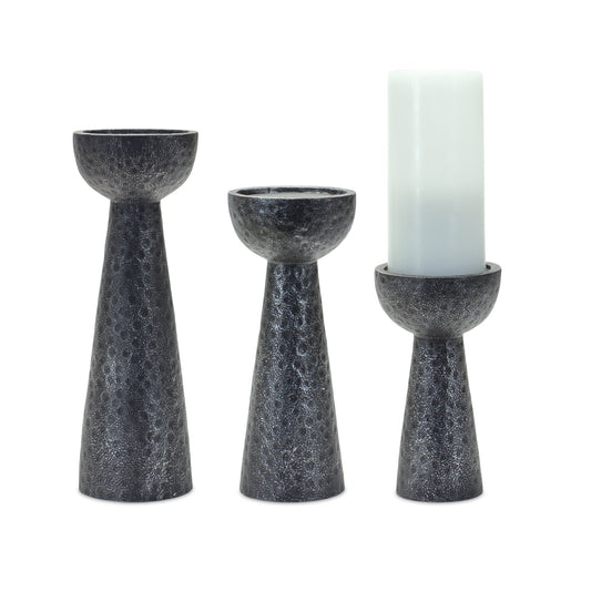 Hammered Design Candle Holder Set