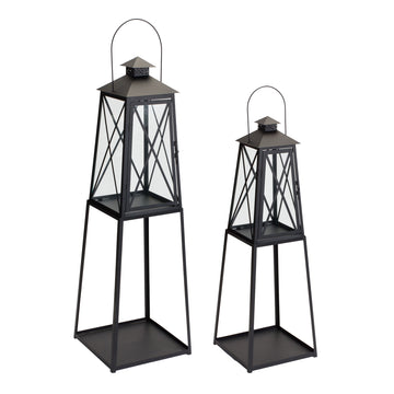 Traditional Metal Lantern with Tapered Stand Set