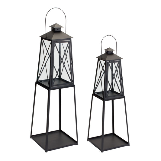 Traditional Metal Lantern with Tapered Stand Set