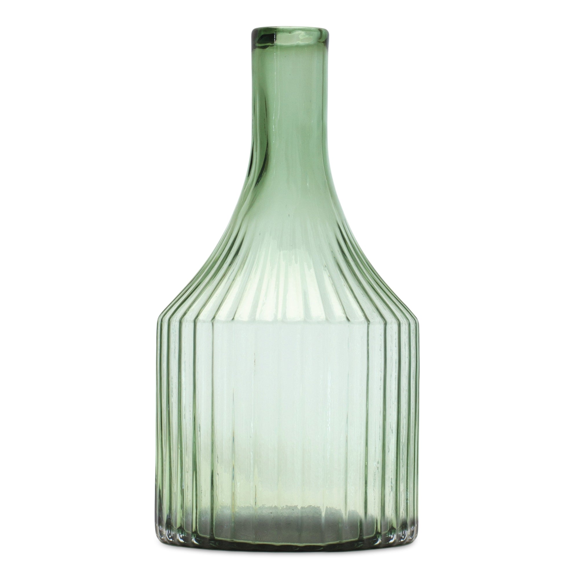 Sage Ribbed Glass Bottle Neck Vase