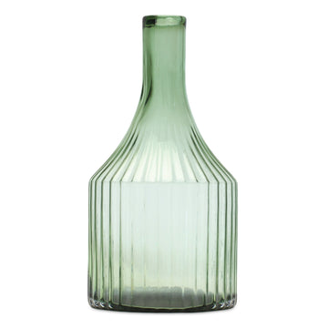 Sage Ribbed Glass Bottle Neck Vase