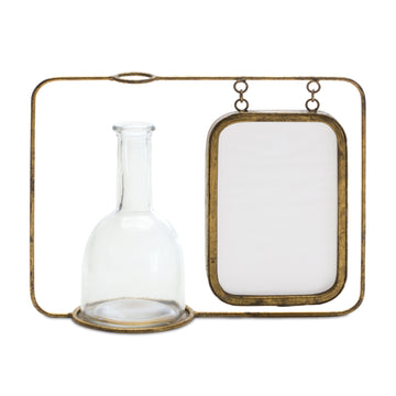 Distressed Metal Hanging Photo Frame with Bottle Vase