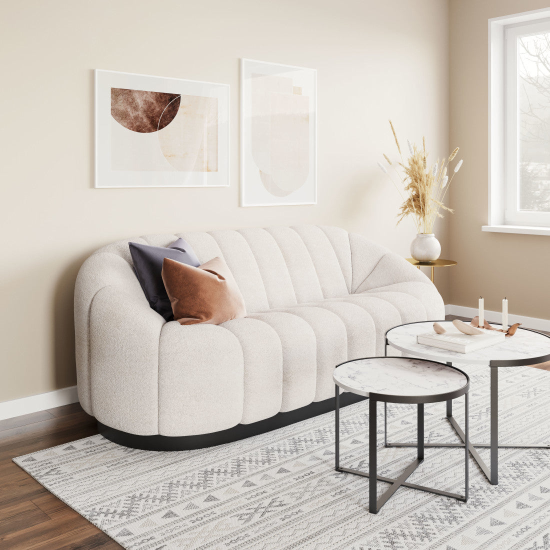 85" Cream Curved Sofa