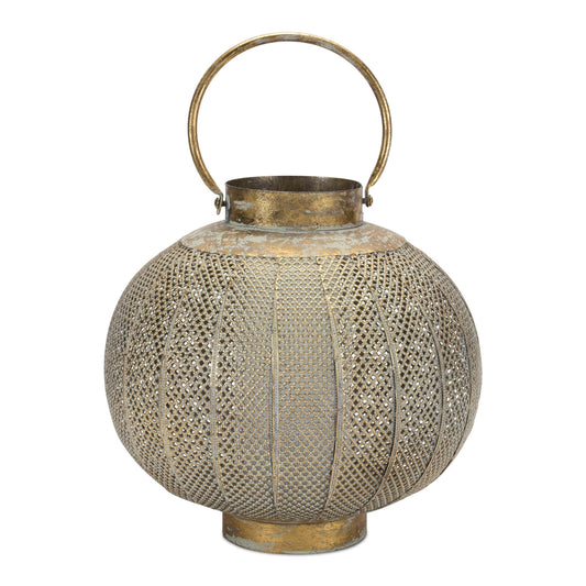 Distressed Punched Metal Candle Holder Large