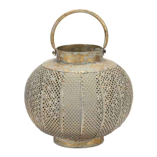 Distressed Punched Metal Lantern Medium