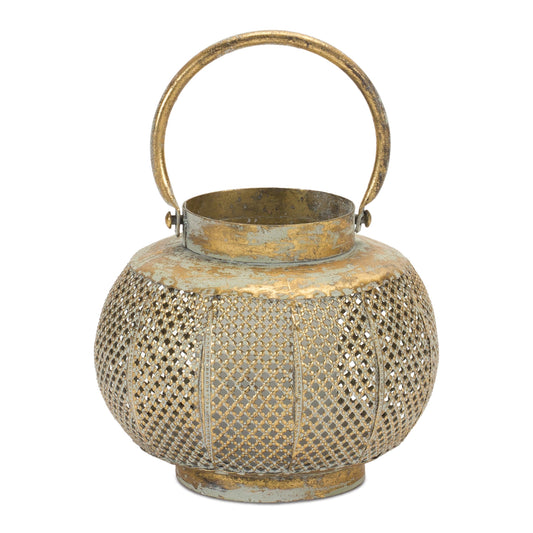 Distressed Punched Metal Lantern Small