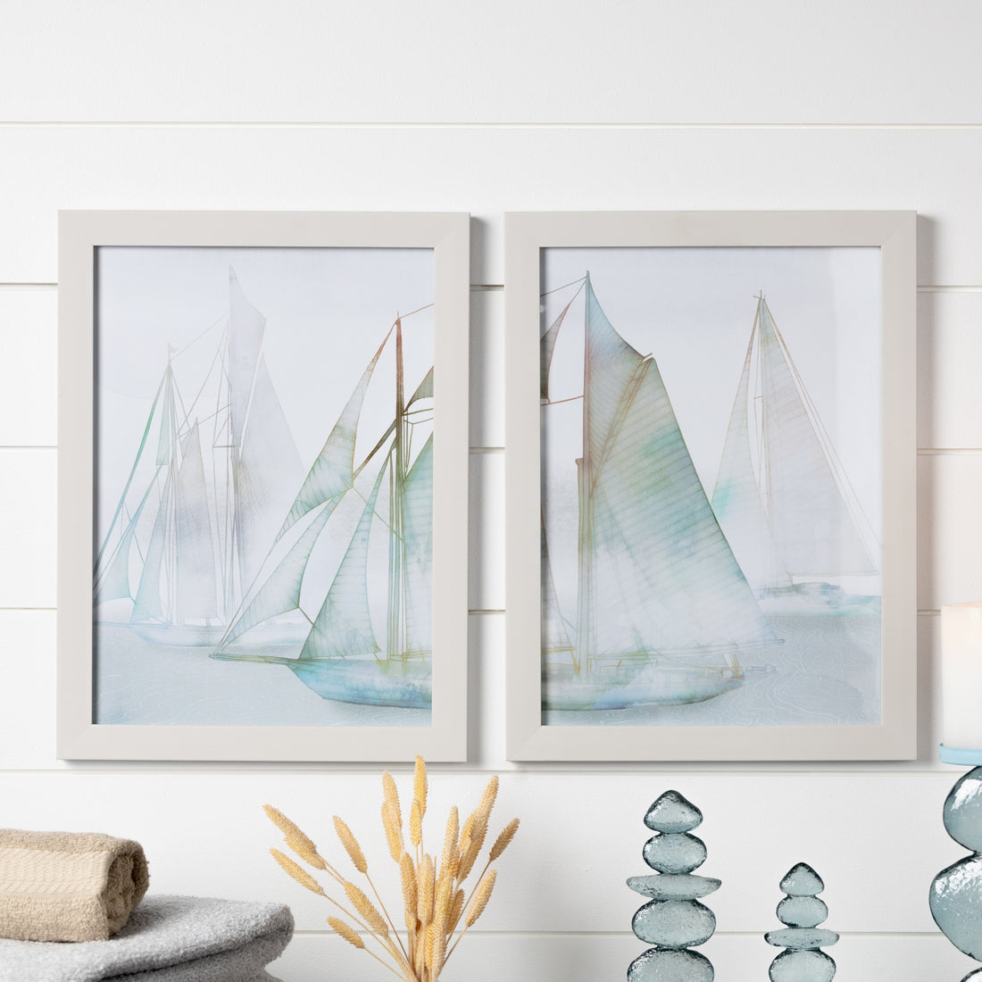 Framed Watercolor Sailboat Print Set