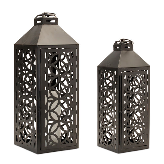 Ornate Geometric Metal Lantern Set