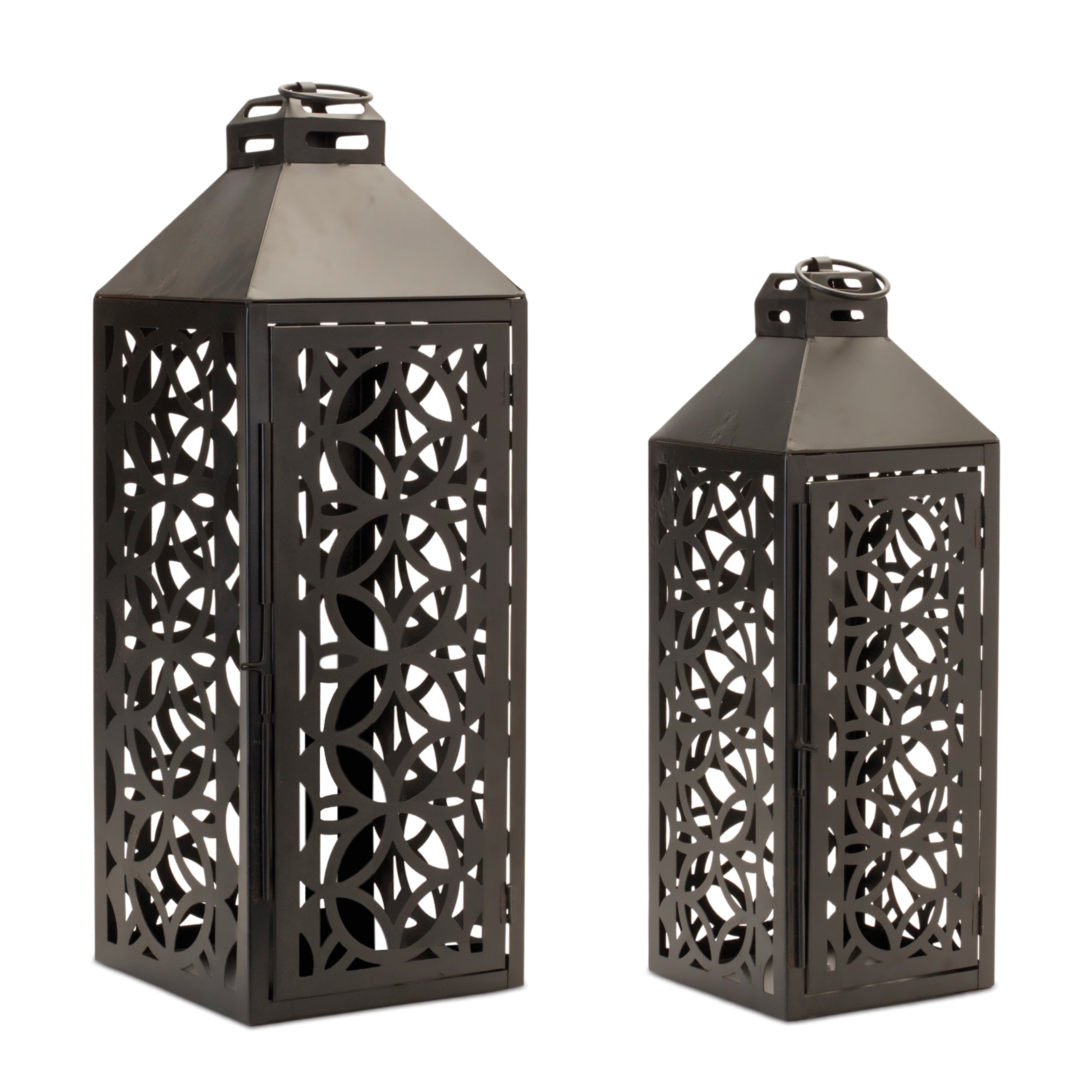Ornate Geometric Metal Lantern Set