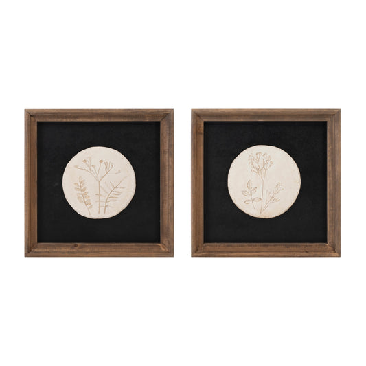 Wood Framed Floral Plaque Set
