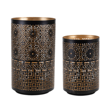 Mandala Punched Metal Candle Holder Set