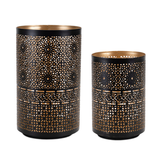 Mandala Punched Metal Candle Holder Set