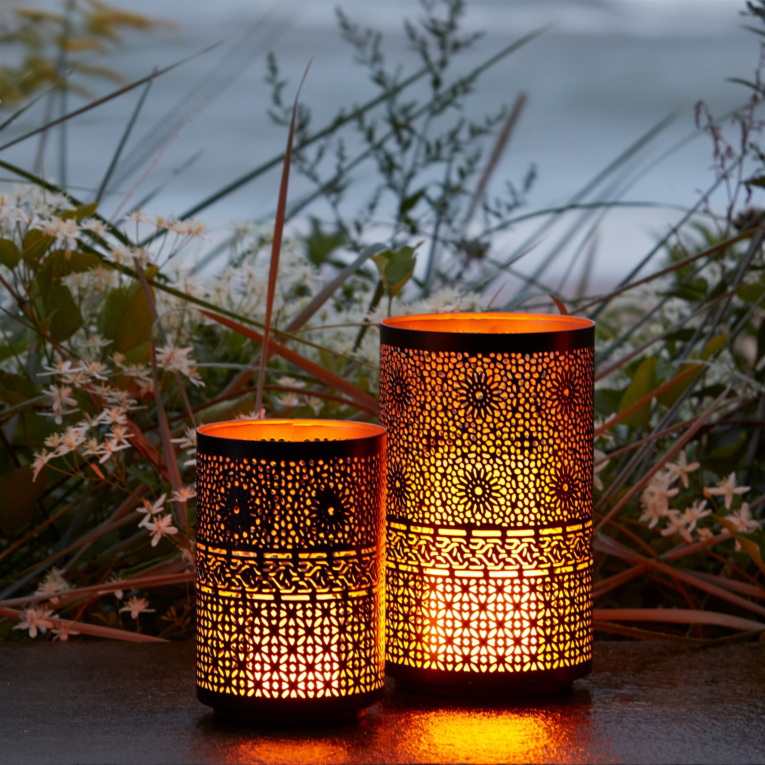 Mandala Punched Metal Candle Holder Set