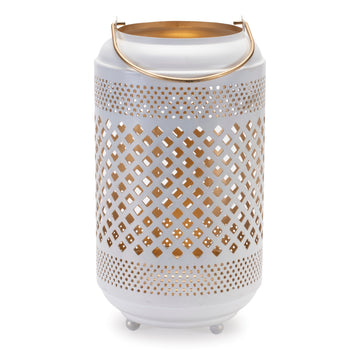Lattice Punched Metal Lantern with Gold Accent