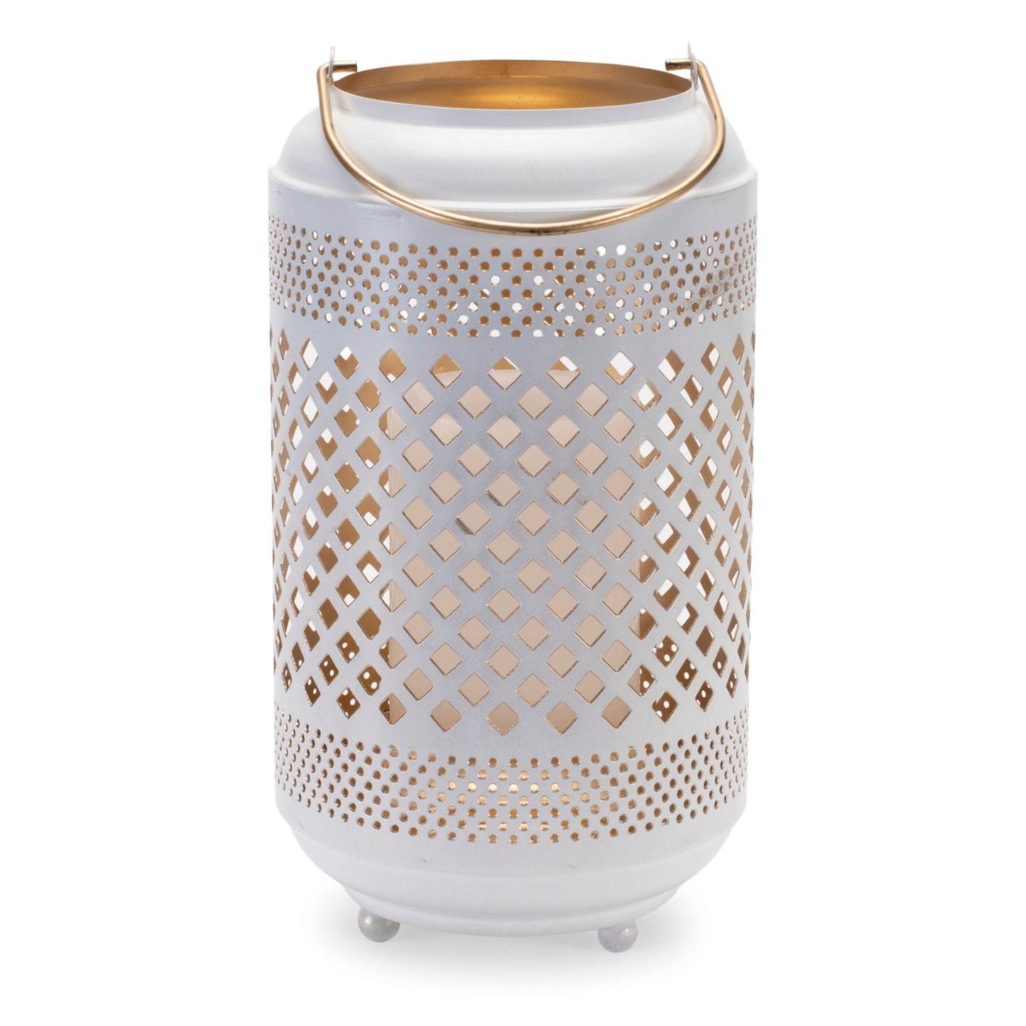 Lattice Punched Metal Lantern with Gold Accent