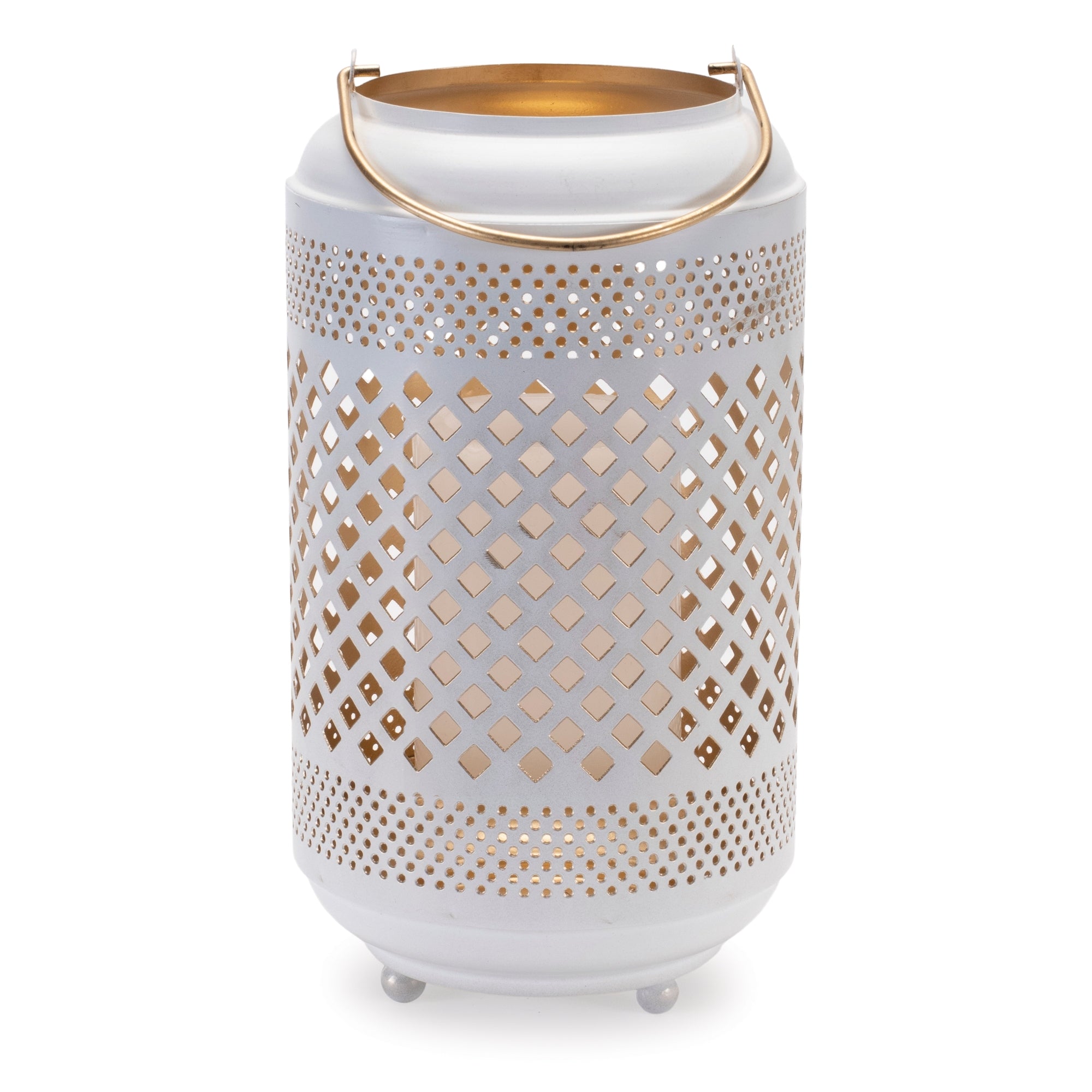 Lattice Punched Metal Lantern with Gold Accent