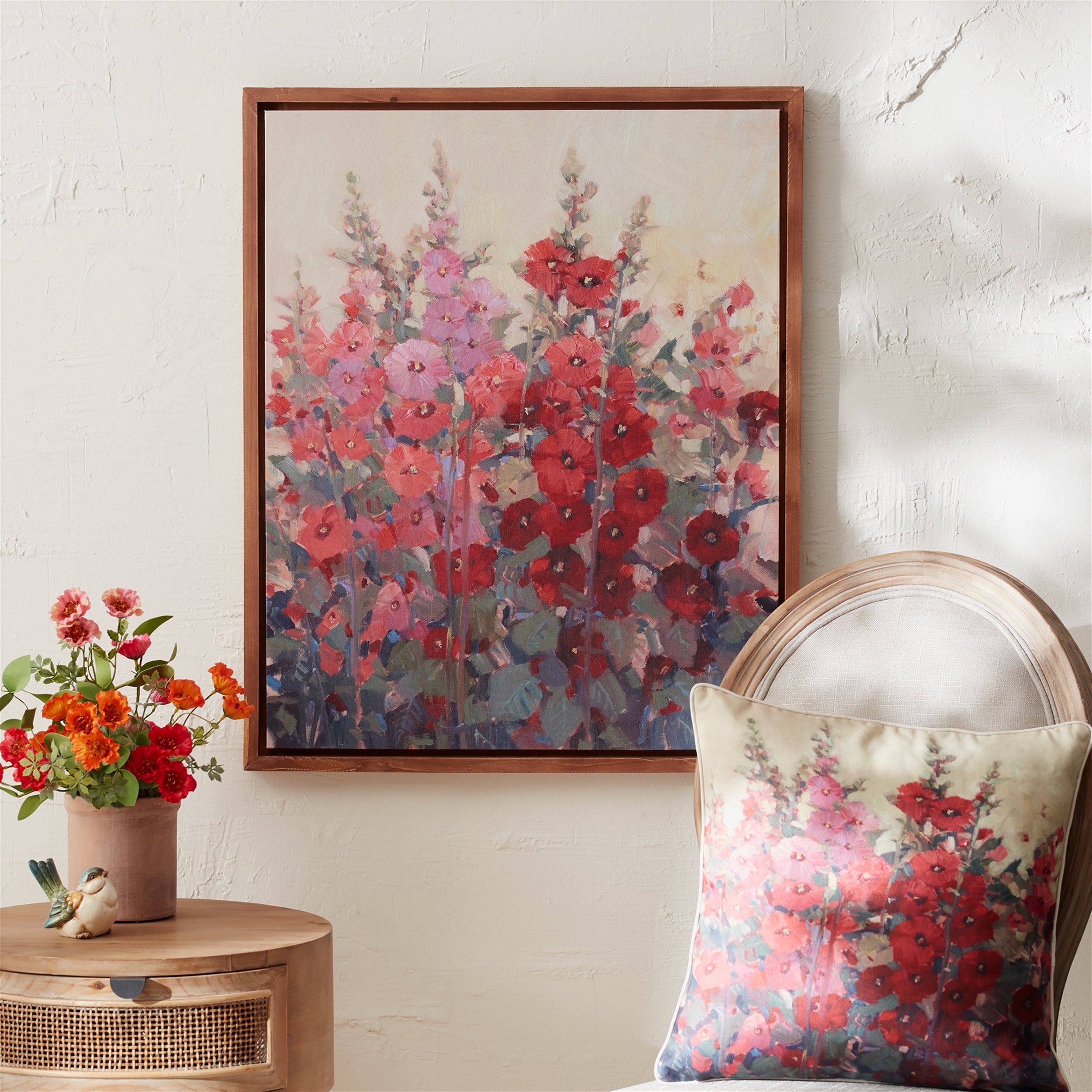 Framed Hollyhock Floral Canvas Art