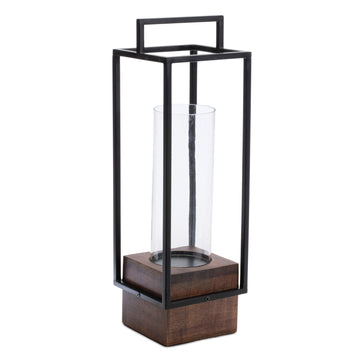 Wood Candle Holder with Iron Frame Small