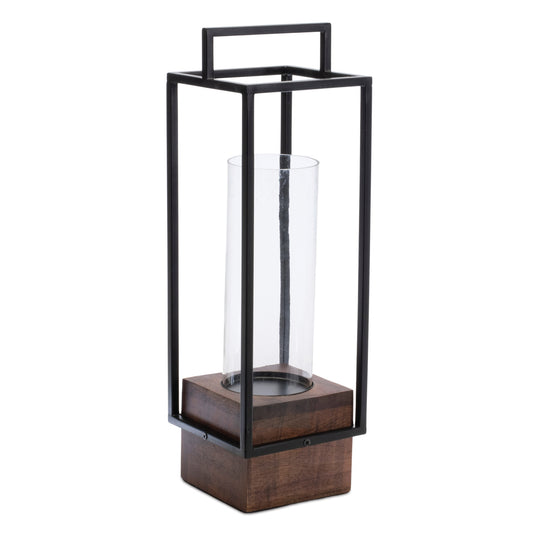 Wood Candle Holder with Iron Frame Small