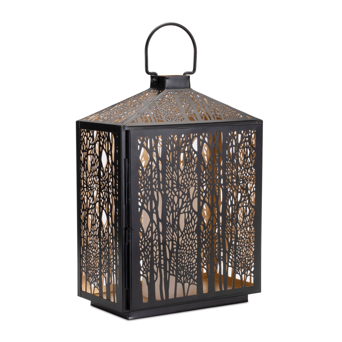 Forest Cut Metal Lantern with Gold Accent