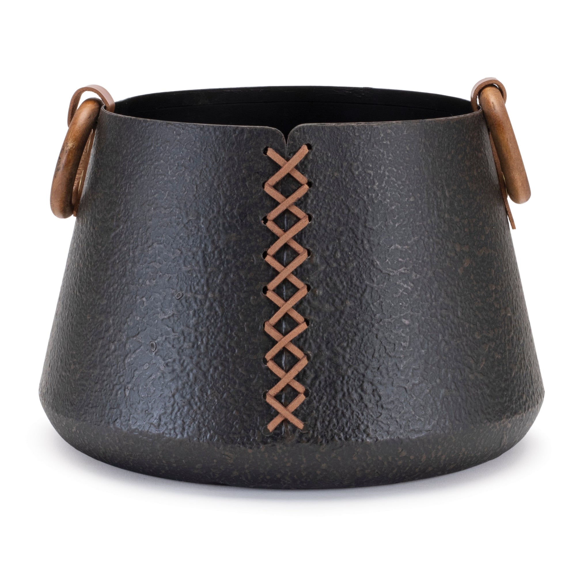 Iron Metal Vase with Leather Accents