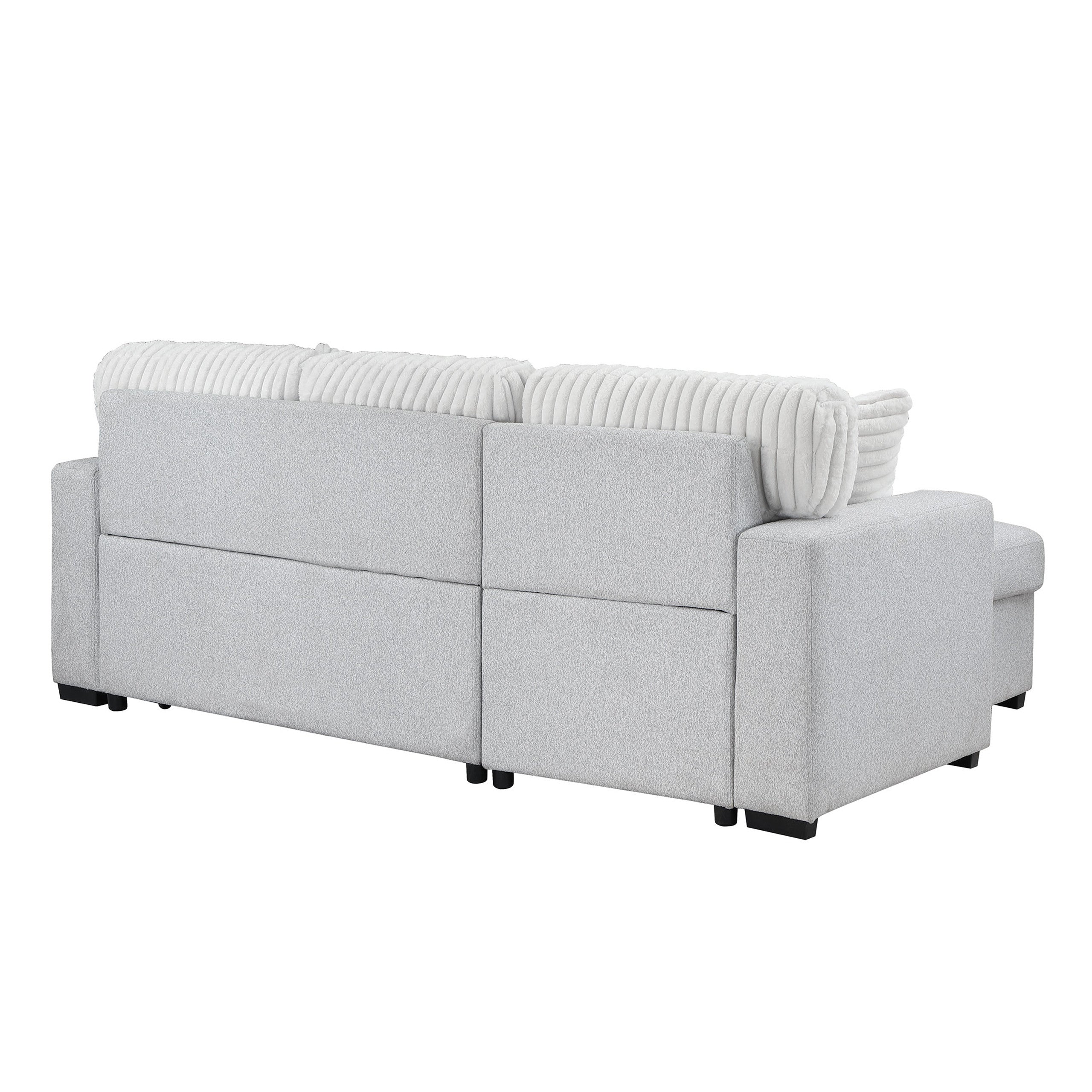 92" Gray And White Fabric Sleeper USB Sleeper Sofa With Toss Pillow